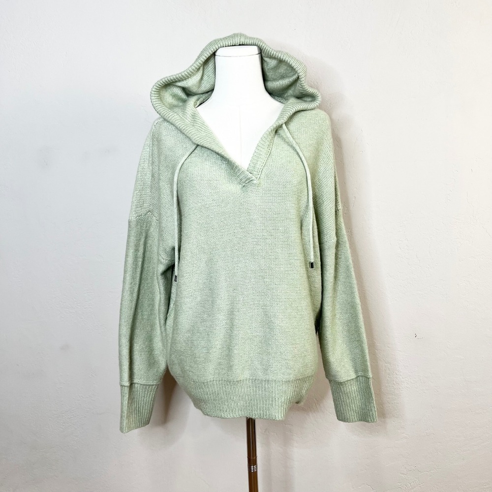 Joie Womens Sage‎ Green Knit Pullover Hoodie Sweater V-Neck Relaxed Size Large